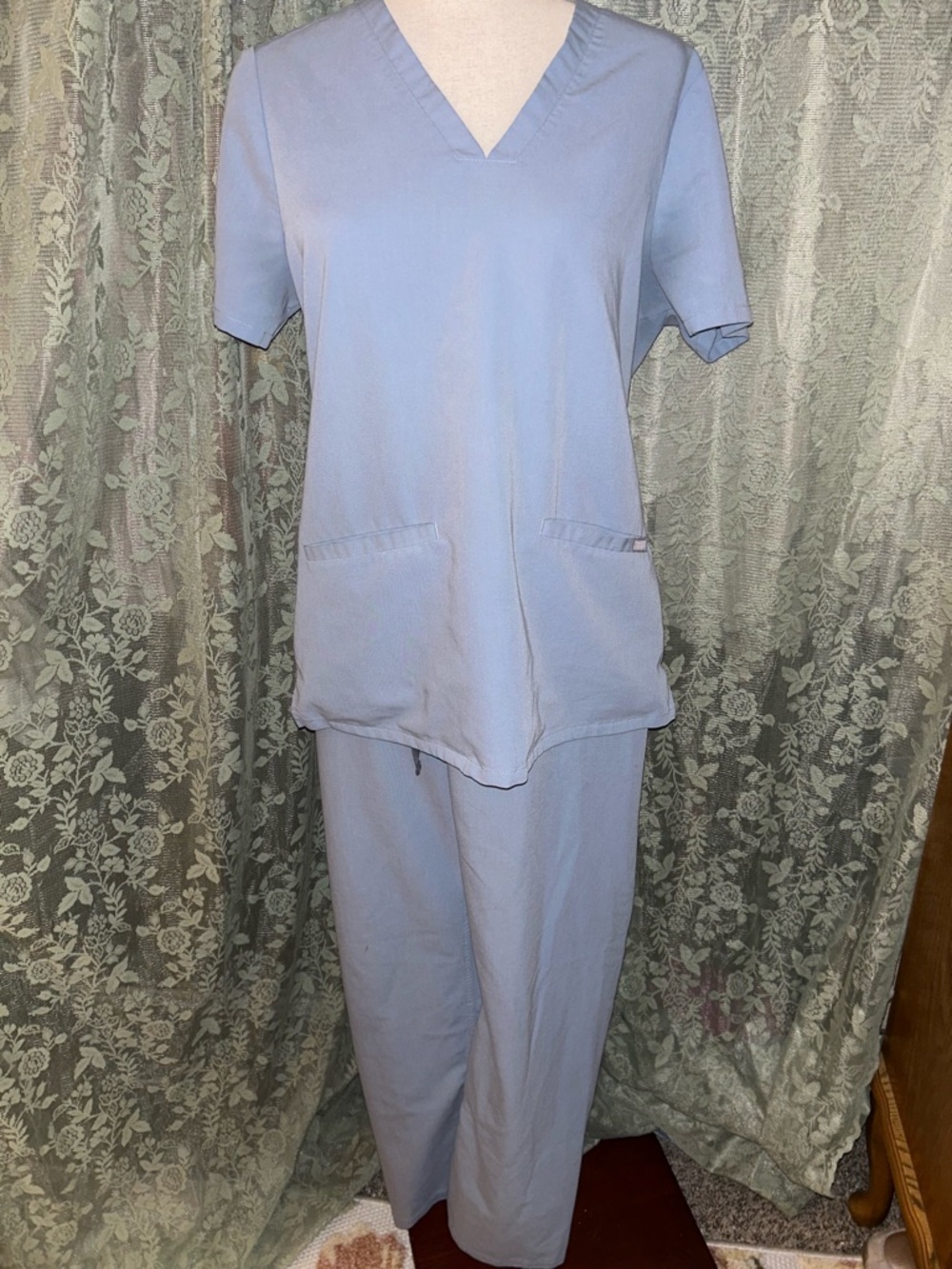 FIGS Technical Collection Dusty Blue Medical Scrub Set - V-Neck Top & Pants